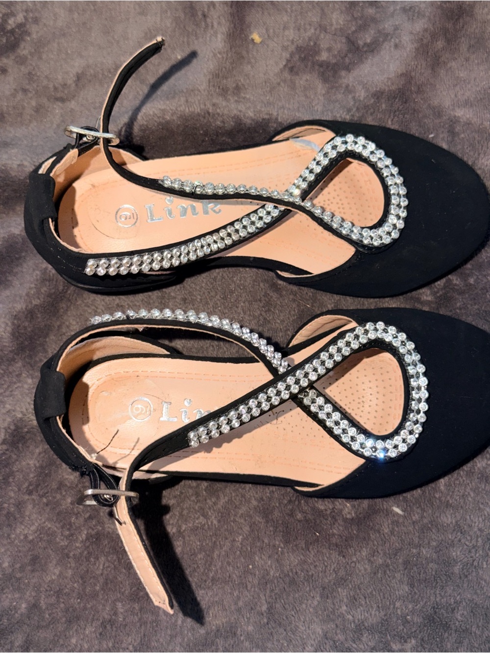 Link Black Rhinestone T-Strap Flats